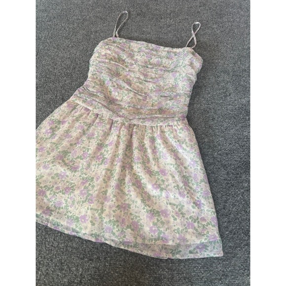 Hollister Floral Chilfon Skort Mini Dress Spaghetti Straps Lavender Green SZ M - Picture 2 of 14
